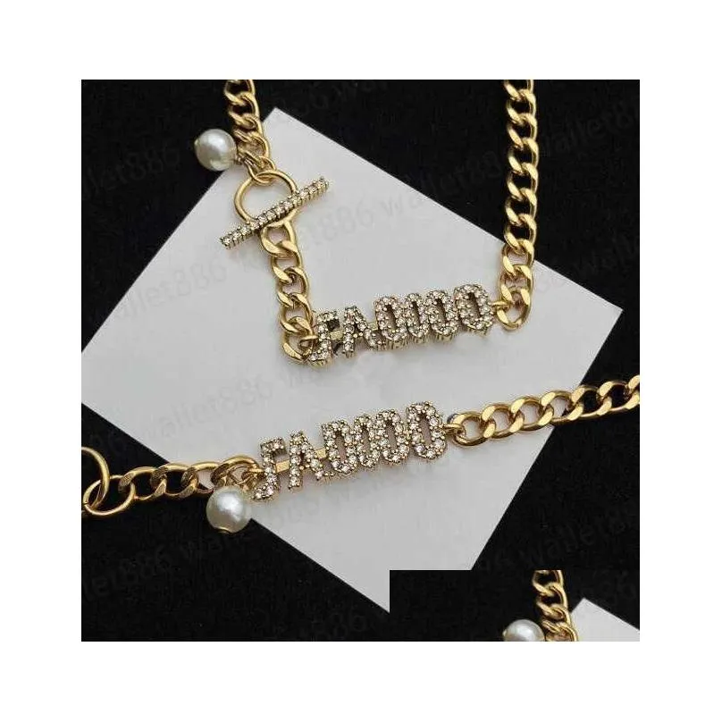 women chain choker gold necklace designer stainless steel punk brand letter bracelets necklaces vintage hip hop pendant jewelry set