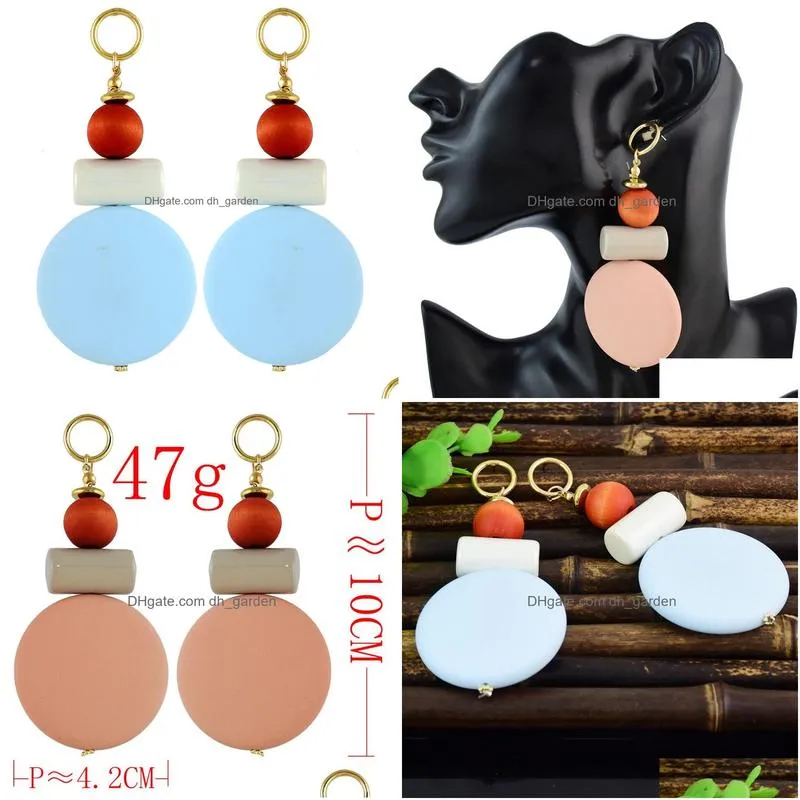 Bohemian Resin Round Wood Bead Statement Earring Ear Stud for Fashion Jewelry