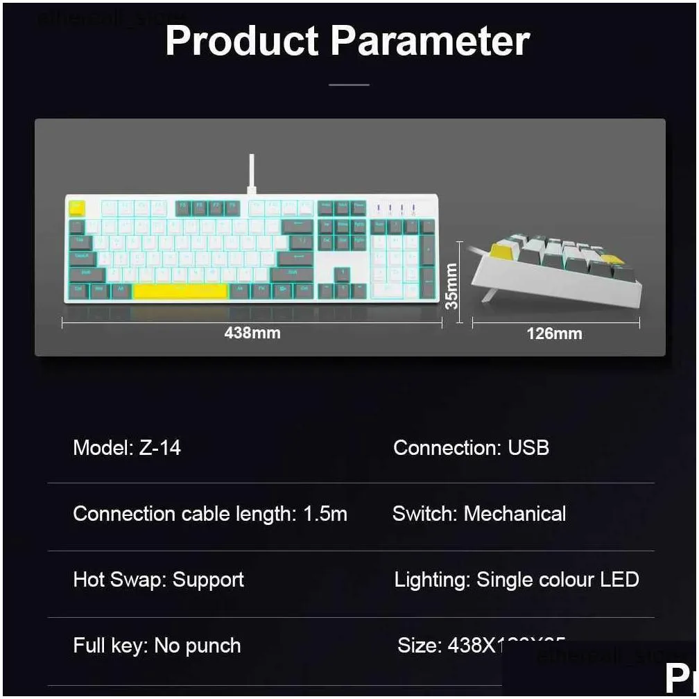 keyboards e-yooso z14 usb mechanical gaming wired keyboard red blue switch monochrome led backlit 104 key gamer for computer laptop