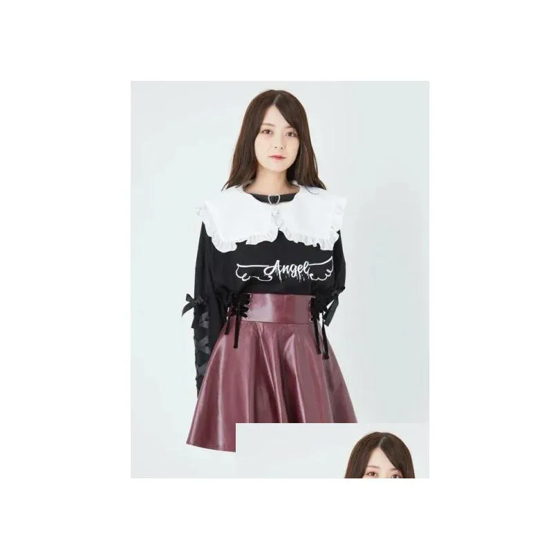 skirts japanese style sweet pu leather short skirt for women 2024 fall lolita cute wine red mini ladies