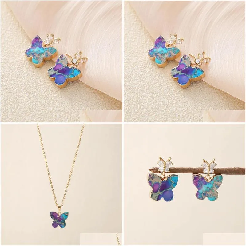 dangle earrings women colorful butterfly ear pin natural stones drop boho jewelry wholesale