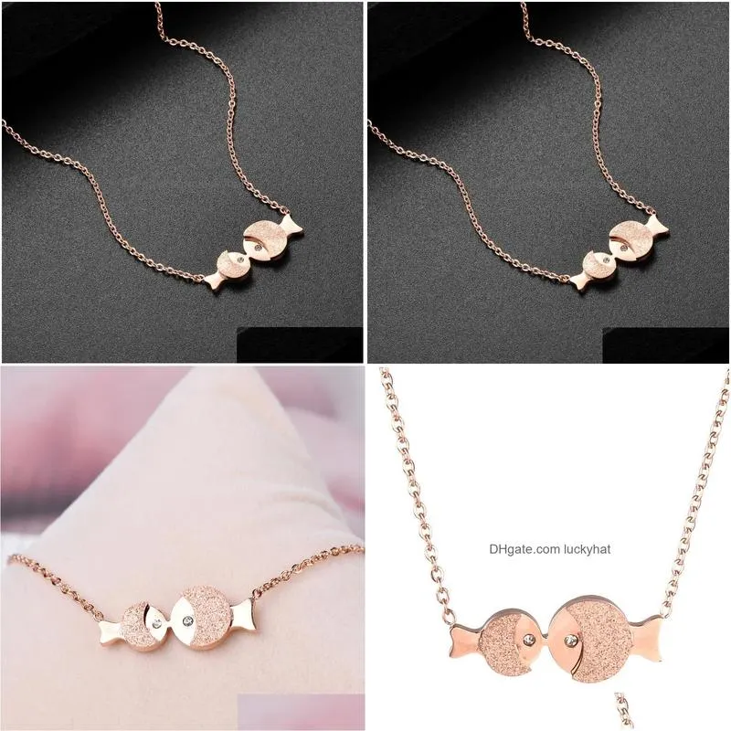 Pendant Necklaces Frosted Pisces Titanium Steel Necklace Ladies Non-Fading Rose Gold Clavicle Chain High-End Simple Drop Delivery Dh7Dz