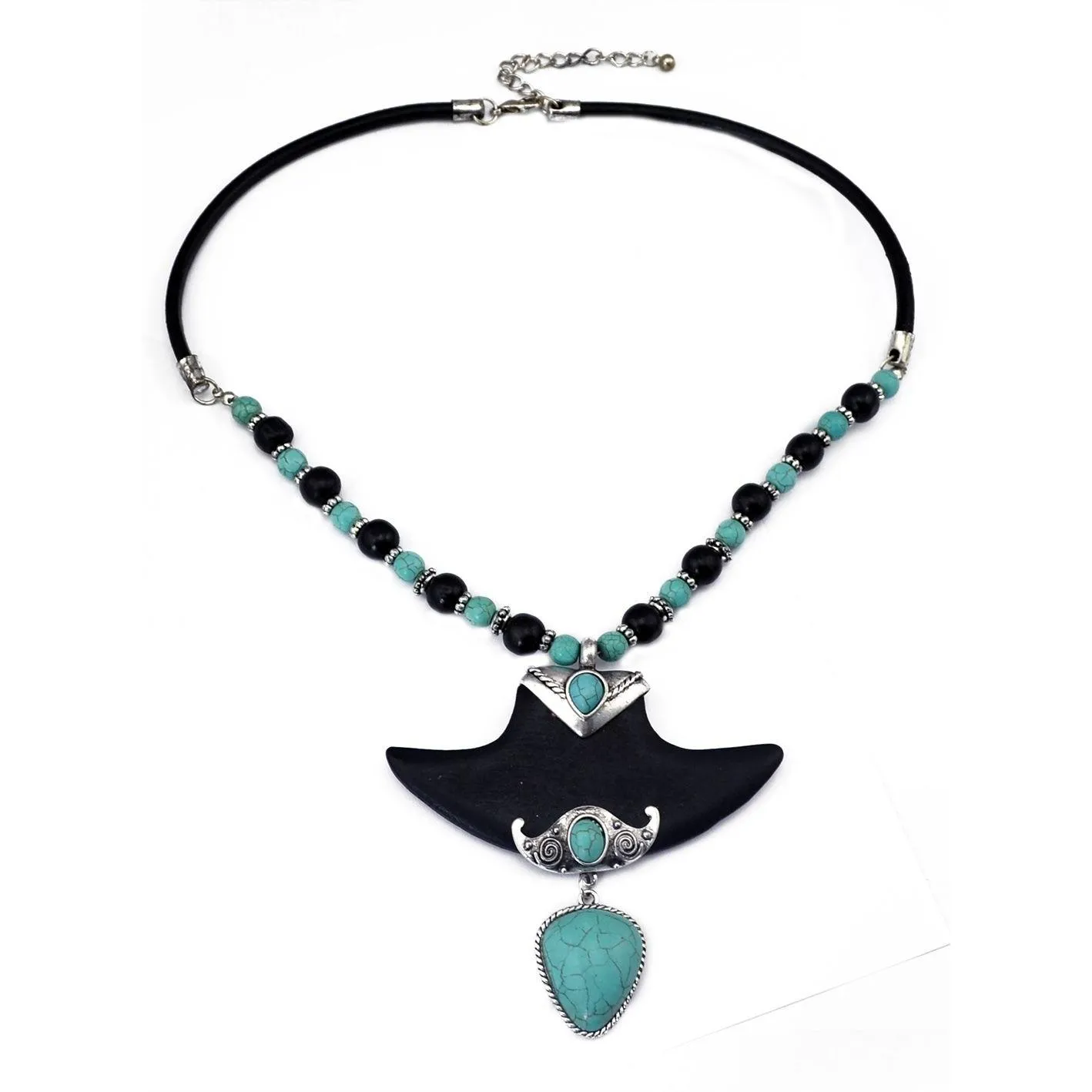 Bohemian Vintage Silver Gold Plated Leather Chain Turquoise Collar Choker Necklace for Women
