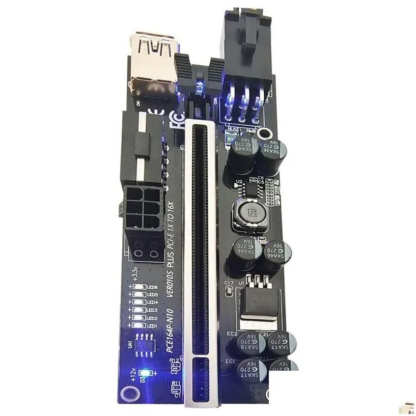 computer interface cards controllers ver 010s plus pcie 009s with 6 led card pci express 1x to 16x extender adapter gpu riser drop del