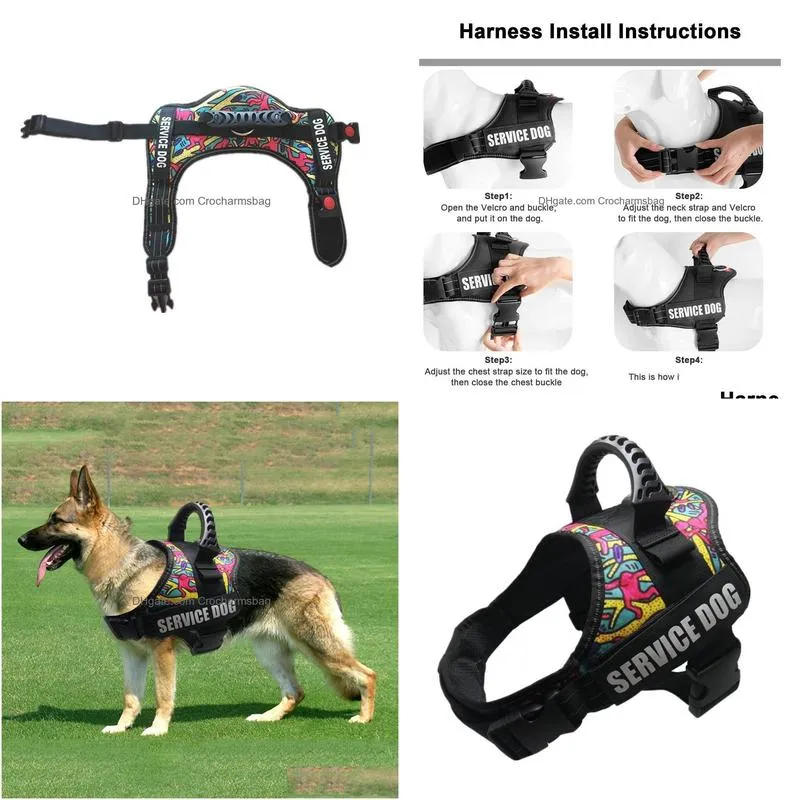 Dog Collars & Leashes Dog Vest Harness For Service Dogs Comfortable Padded Training With Reflective Es And Handle Large Medium Drop De Dhlce