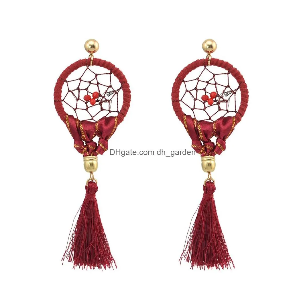 idealway 4Colors Fashion Boho Long Drop Gold Plated Tassel Party Dangle Dream Catcher Earrings