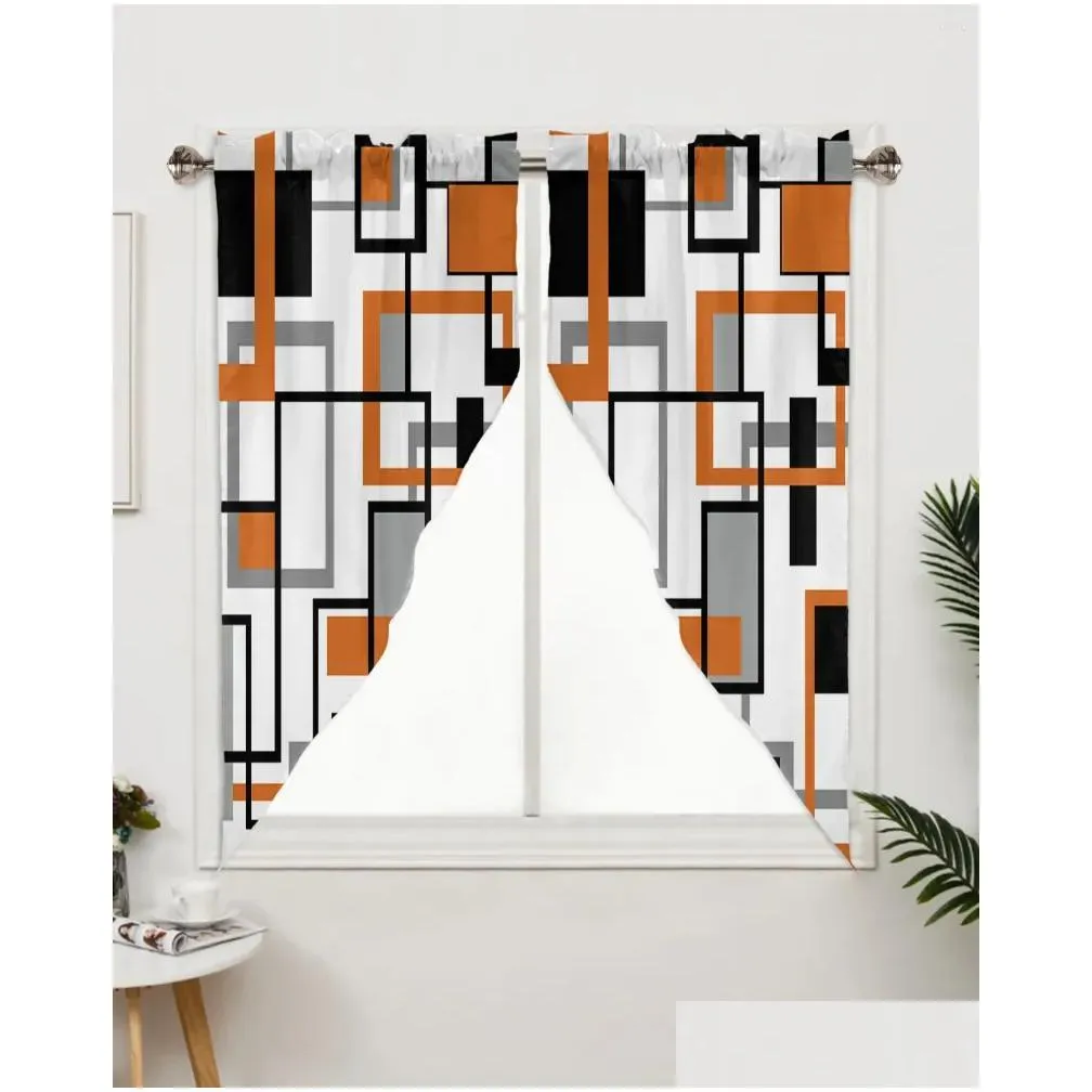 curtain retro nordic geometric abstract orange triangular for cafe kitchen short door living room window curtains drapes