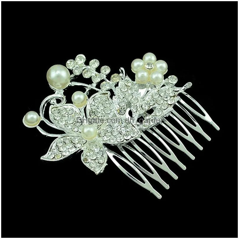 bride bridesmaid jewelry 2 style Fashion Korean Style Silver Plated Alloy Rhinestone Pearl Flower Leaf Bowknot Hair Comb Hair Jewelry