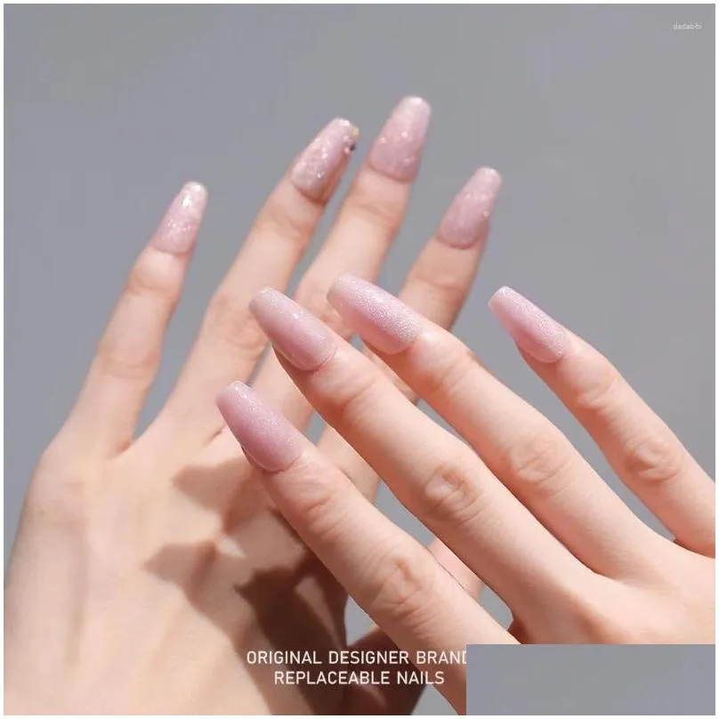 false nails ziiibeyond cherry blossom dream nail art handmade wearing fairy pink shining diamond short ladder girl zb34