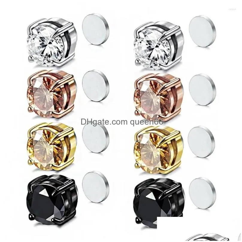 Stud Earrings 1 Pair Punk Mens Crystal Zircon Strong Magnet Magnetic Ear Non Piercing Korean Anti Allergic Body Jewelry Gift Drop Del Dhrtl