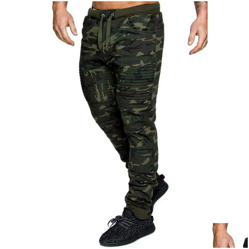 Men`S Pants Cofekate Men Casual Lace Up Joggers Pants Cargo Combat Trousers Solid Color Camouflage Printed Sweatpants Hip Hop Drop De Dhu9R