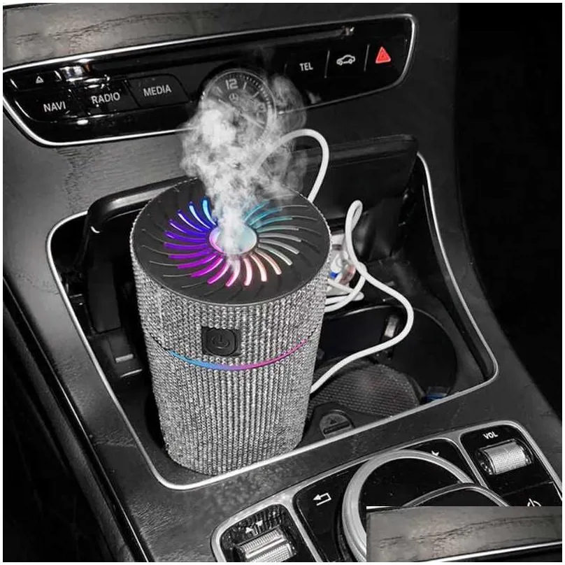 Other Interior Accessories Luxury Diamond Car Diffuser Humidifier With Led Light Air Purifier Aromatherapy Freshener Accessories Drop Dhdsu