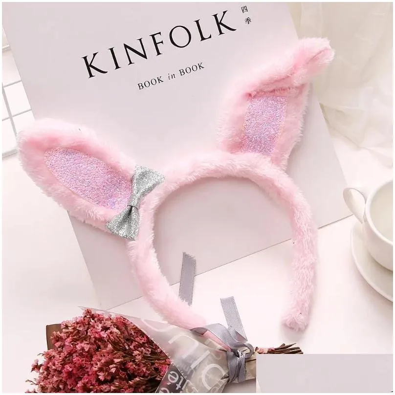 hair accessories 12pcs fashion cute bow glitter ears hairbands fur sticks easter headwear princess girls