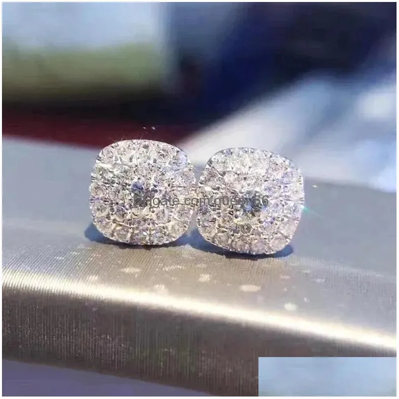 Stud Earrings New Dazzling For Women Micro Paved Crystal Cubic Zirconia Delicate Bride Wedding Earring Fashion Luxury Jewelry Drop De Dhhju