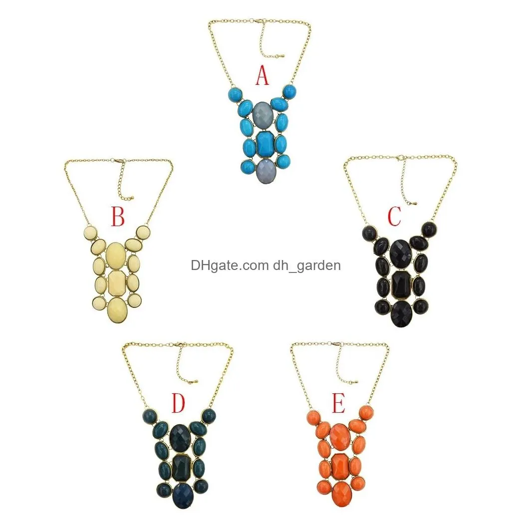 Choker Bib Necklace Vintage Style 5 colors Resin Gem Statement Symmetrical Geometry for Women