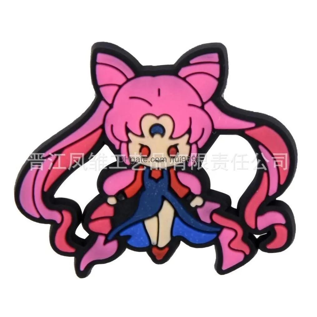 cartoon accessories girl sailormoon charms wholesale childhood memories funny gift shoe pvc decoration buckle soft rubber clog drop