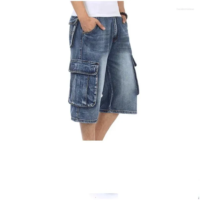 Men`S Jeans Mens Jeans Muiti Pocket Knee Length Denim Shorts For Men Summer Hip Hop Dance Loose Fit Man Baggy Cargo Jean Big Size Dro Dh67T