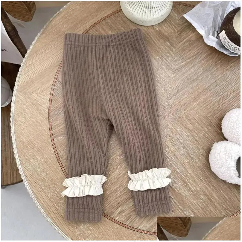 trousers baby clothing autumn winter fleece lace leggings for girls casual simple fashionable kids solid color pants