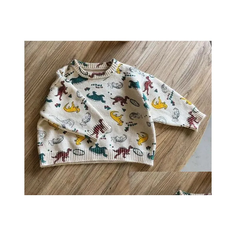 hotsell boys cartoon dinosaur printed knitted sweaters autumn winter girl casual long sleeve pullovers lj201128