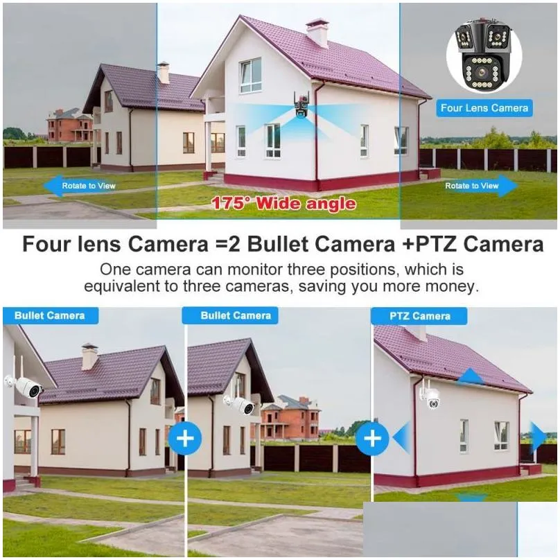 5k 12mp wifi camera wireless outdoor 10x zoom three lens security protection surveillance camera auto tracking p2p cctv ptz cam