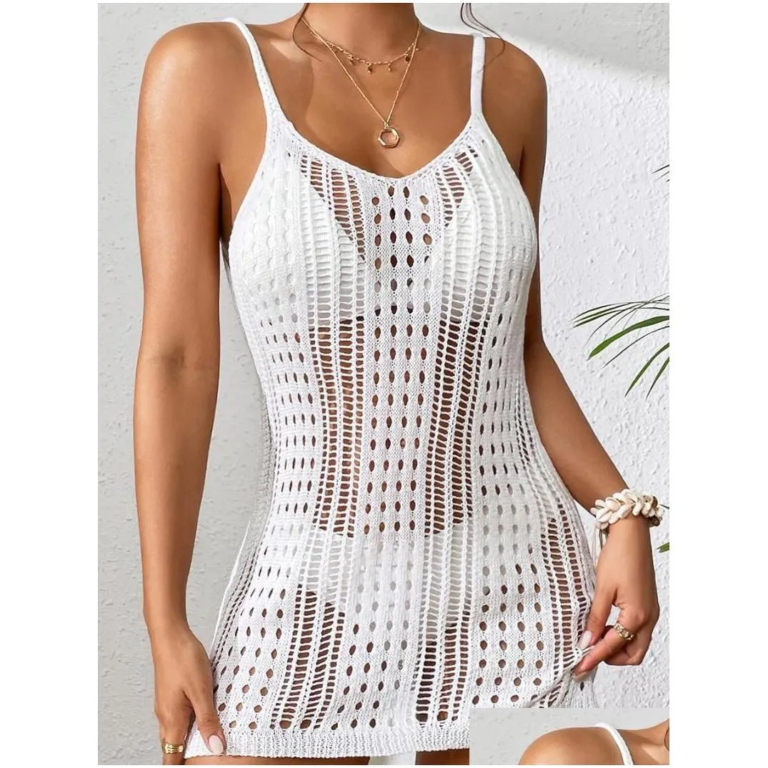 Basic & Casual Dresses Women S Cloghet Hollow Out Swimsuit Er Up Stylish Mesh Tunic Beach Dress For Swimwear Summer Drop Delivery App Dhi01