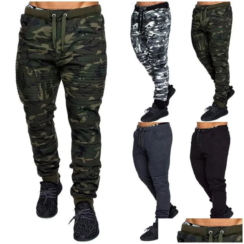 Men`S Pants Cofekate Men Casual Lace Up Joggers Pants Cargo Combat Trousers Solid Color Camouflage Printed Sweatpants Hip Hop Drop De Dhu9R