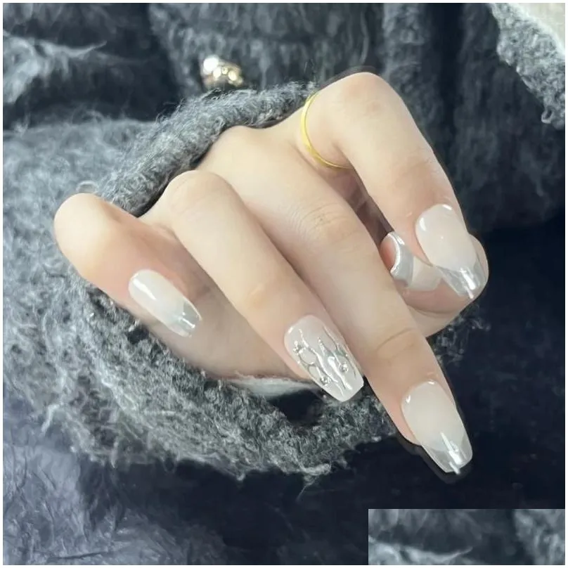 false nails emmabeauty nude mirror hand painted removable reusable high quality handmade press on nails.no.d905.