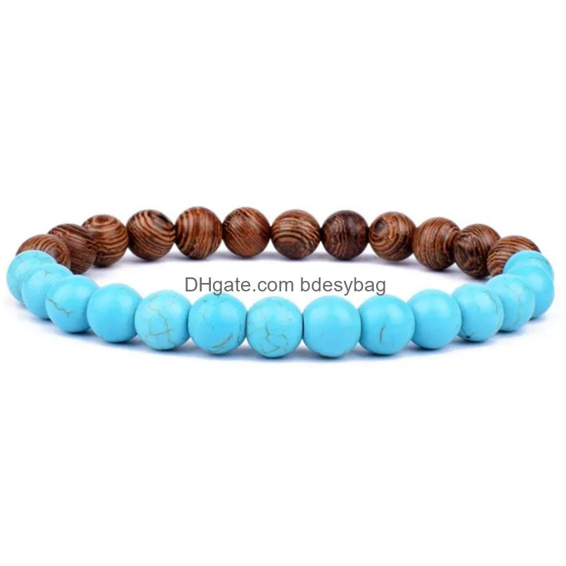 Beaded 8Mm Natural Wooden Stone Handmade Beaded Strands Charm Bracelets For Women Men Fashion Elastic Jewelry Drop Delivery Jewelry B Dhmkz