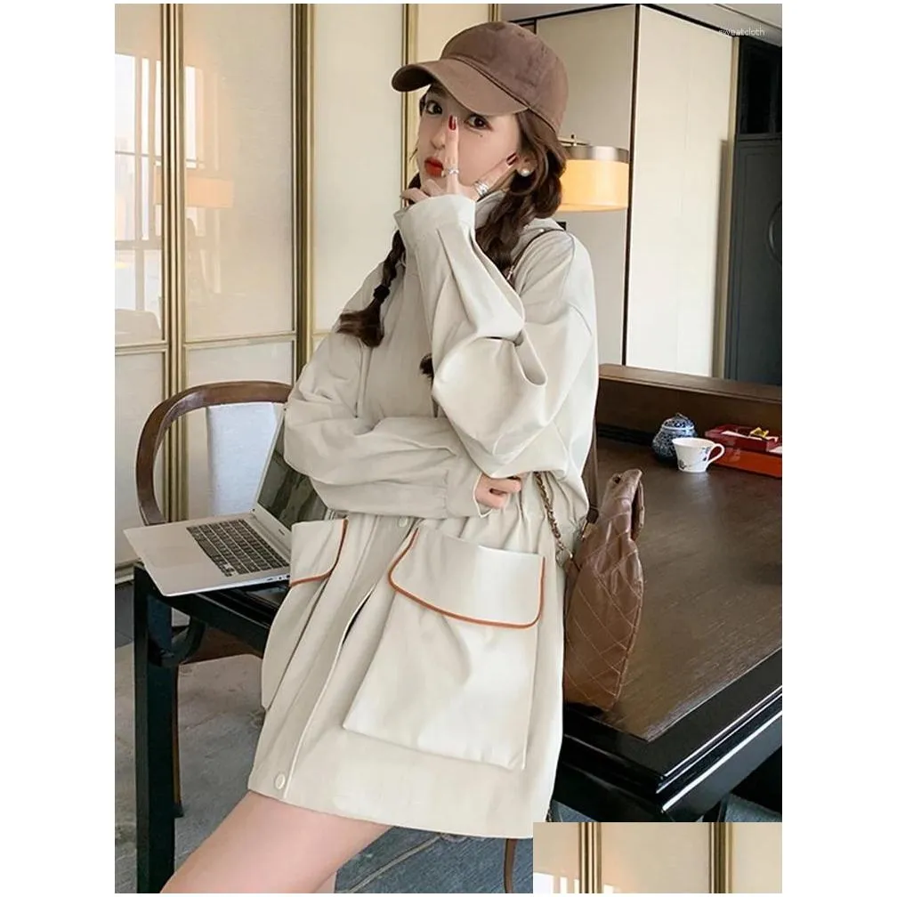 women`s trench coats lanmrem korean style hooded coat women drawstring gathered waist pockets windbreaker fashion 2024 spring 25073