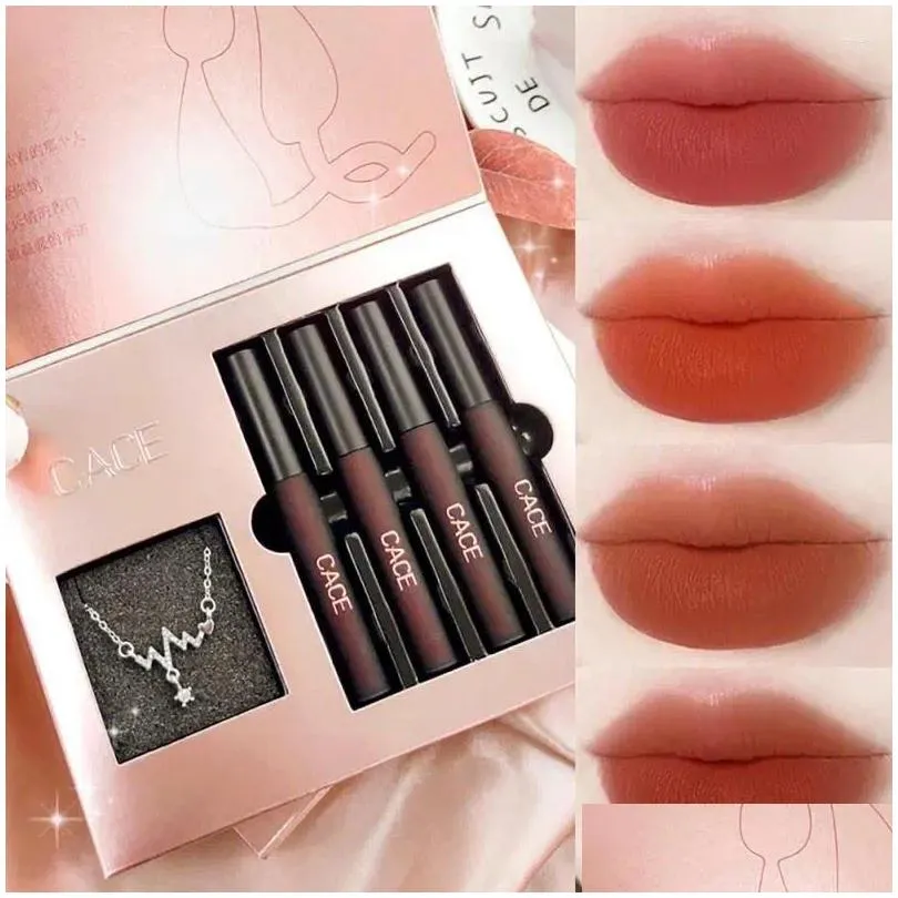 lip gloss cacelip glaze liquid lipstick red heartbeat necklace set tint beauty makeup cosmetic valentine`s day gift