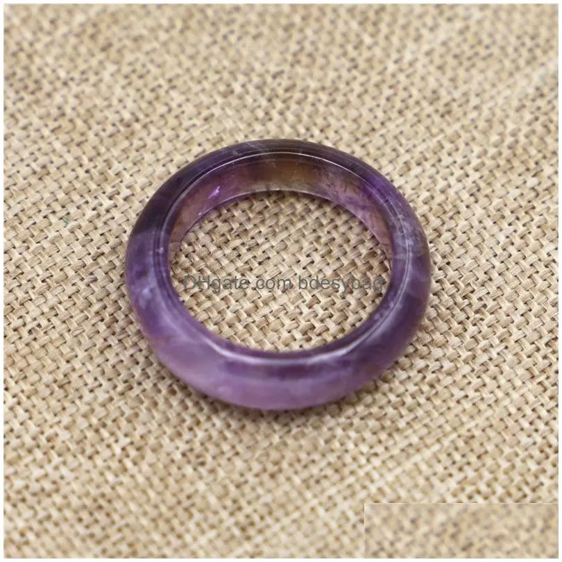 6mm Natural Crystal Stone Handmade Band Rings For Women Girl Party Club Decor Fashion Jewelry Birthday Accessories