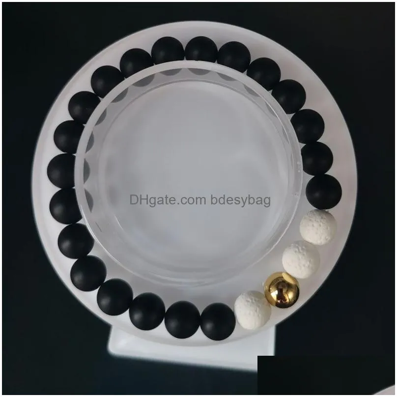 8mm Natural Stone Strands Gold Plated Beaded Charm Bracelets Handmade Elastic Yoga Jewelry For Women Men