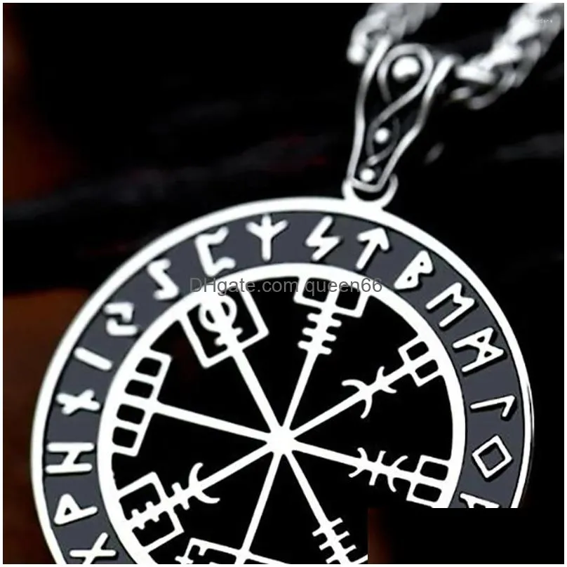 Pendant Necklaces Vintage 316L Stainless Steel Compass For Men Women Odin Nordic Runes Necklace Fashion Simple Amet Jewelry Drop Deli Dhgte