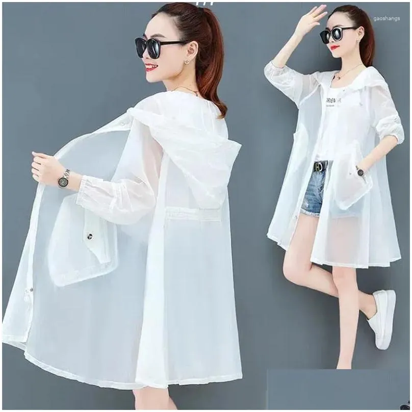women`s trench coats hooded sun-protective clothing thin windbreaker long beach sunscreen anti-ultraviolet breathable casual outerwear