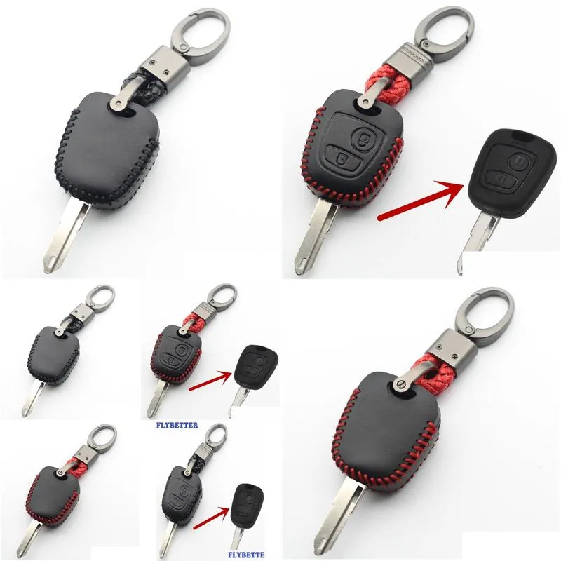 flybetter genuine leather 2button flip key case cover for peugeot 206306307408406 for citroen c2c3c4c5c8picass l3871193789