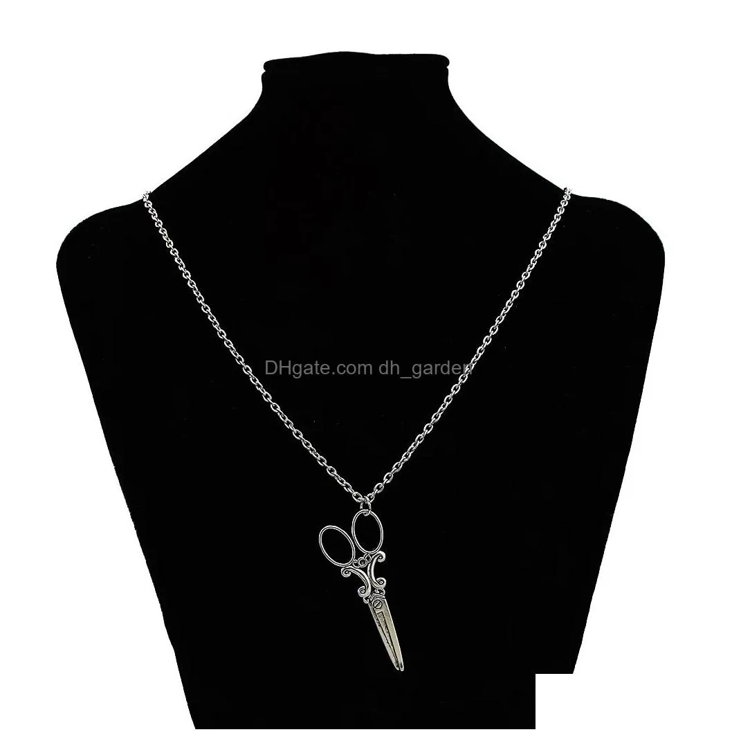 Vintage Silver Jewelry Necklace for Men with Hair Dryer Scissor Comb Pendants Shape Fashion Necklace Women and Men GIfts