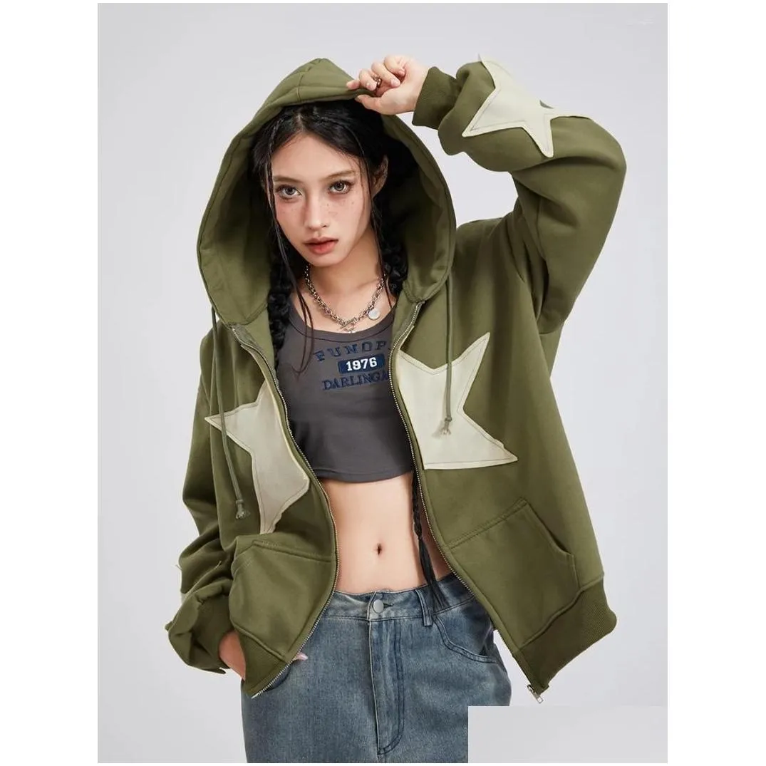 women`s hoodies women s cute teen girl fall jacket oversized star pattern sweatshirts casual drawstring zip up y2k hoodie