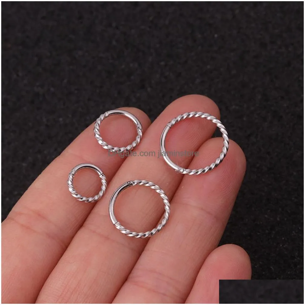 Nose Rings & Studs 1Pc Stainless Steel Twist Hoop Nose Stud Ring Earrings Hinged Segment Septum Clicker Lip Helix Piercing Jewelry Dr Dh03M