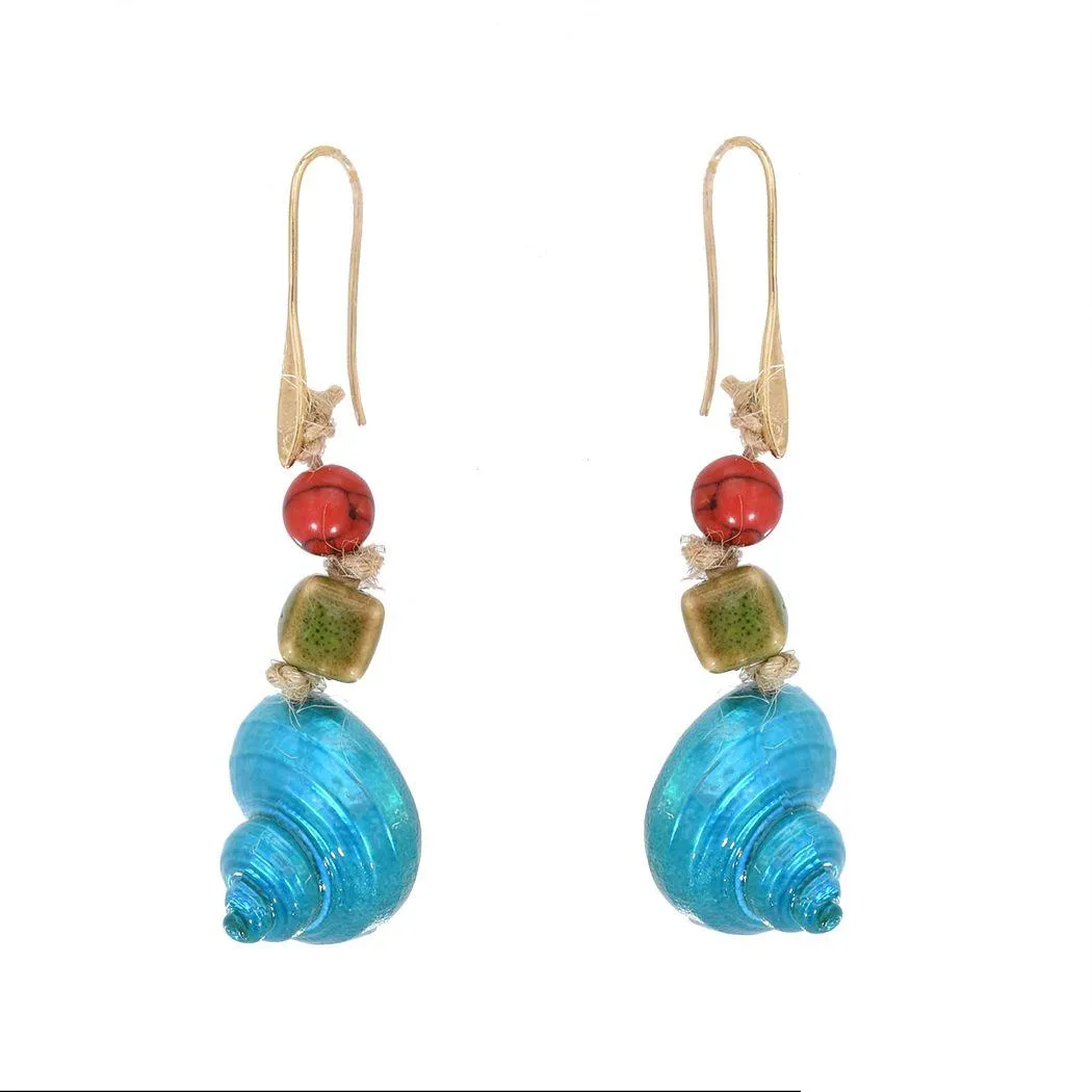 Bohemian Style Yellow Blue Conch Shell-shaped Drop Dangle Earrings for Women Summer Beach Party Fashion Jewelry
