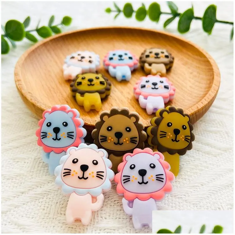 10pcs baby food grade silicone teether chewing beads cartoon animal diy jewelry pacifier chain gift accessories 220812