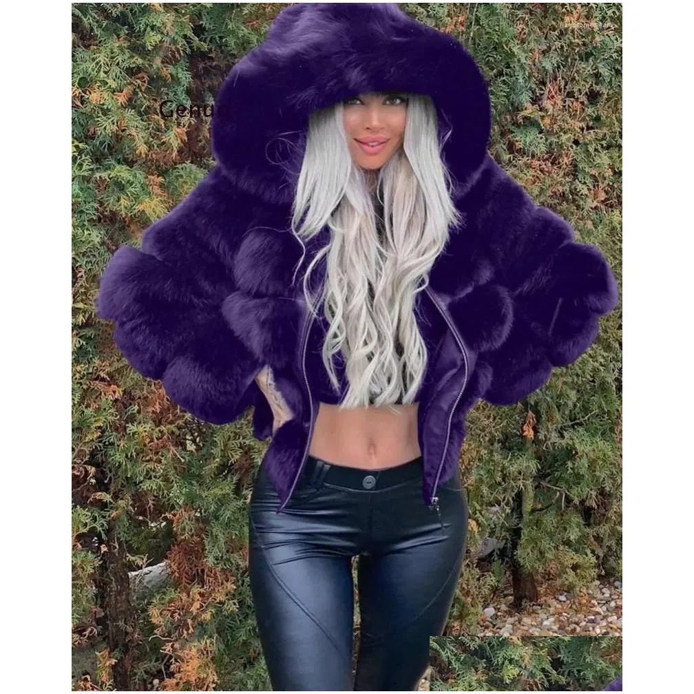 Women`S Fur & Faux Fur Womens Fur Luxury Faux Coat Women Short Winter Jacket With Big Hood Thick Warm Overcoat Zipper Fashion Flurry F Dhdan