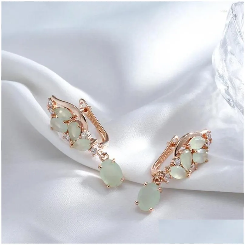 dangle earrings wbmqda luxury fashion green crystal flower long drop for women 585 rose gold color ethnic wedding fine zircon jewelry