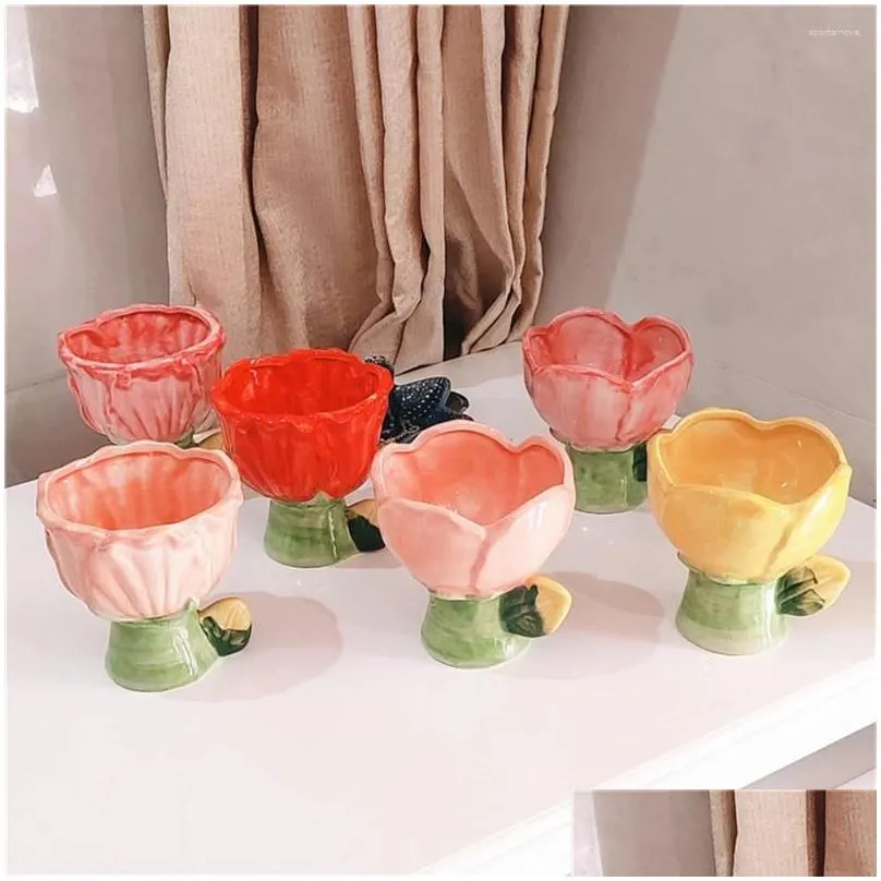 mugs gradient tulip flower cup cute girl ceramic hand pinched cups ice cream dessert mug cereal milk coffee