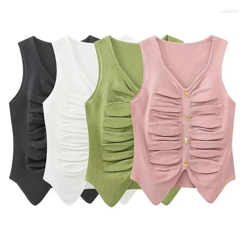 women`s jackets women spring fashion cropped button decoration knitted tank tops vintage sleeveless v neck female camis chic