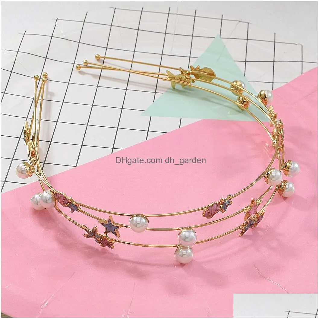 Fashion Korean Style 3pcs/Set Gold Starfish and Shell Shape with Pearl Headband Hair Jewelry Accessories