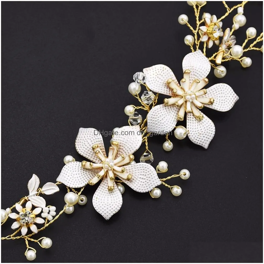 US Warehouse New fashion flower pearl bride headdress ethnic style hand woven wedding band hair accessories Jewelry Gift