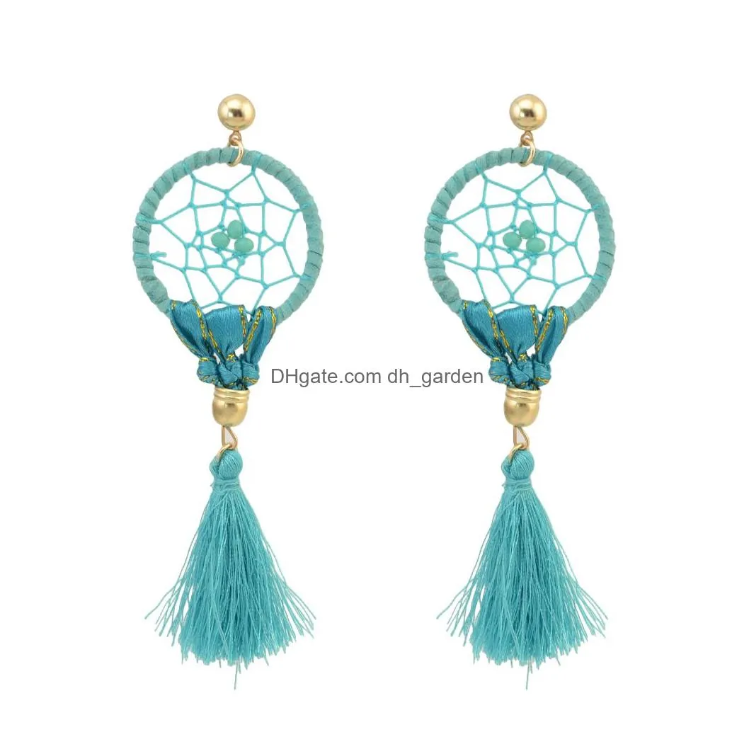 idealway 4Colors Fashion Boho Long Drop Gold Plated Tassel Party Dangle Dream Catcher Earrings