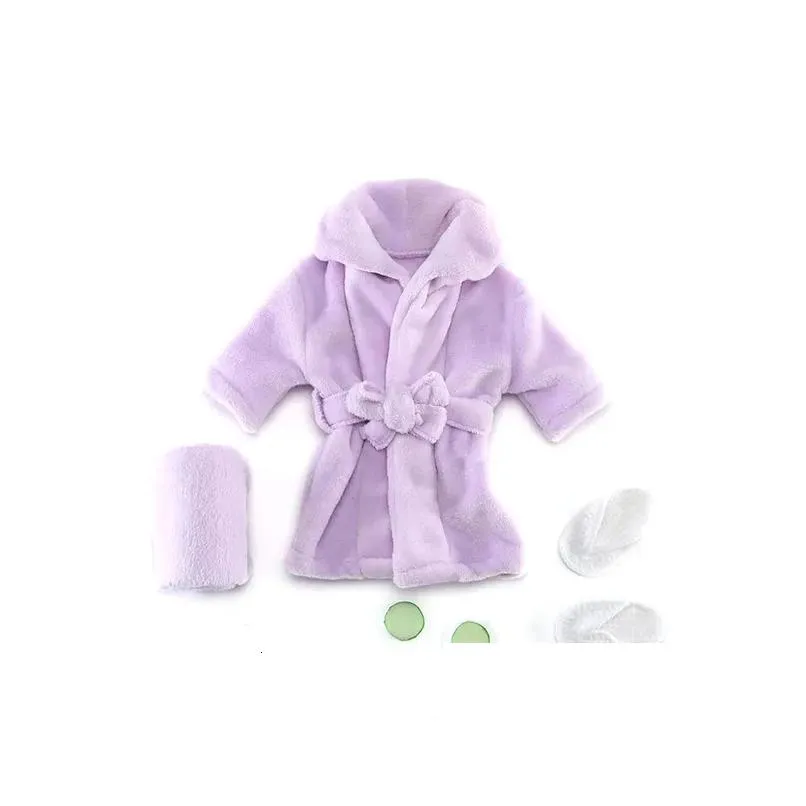 keepsakes 5pcs baby bathrobes bath towel purple baby hooded robe with belt born pography props baby po shoot accessories 231204