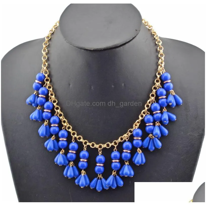 New fashion gold plated resin beads drop tassels Choker Necklace adjustable 4colors