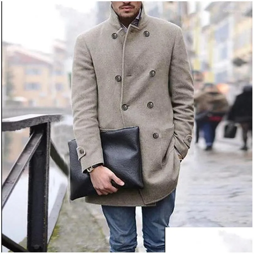 Men`S Wool & Blends Mens Wool Autumn And Winter Overcoat British Male Mid-Length Long-Sleeved Woolen Coat Trendy Thick Warm Trench Out Dhmlu